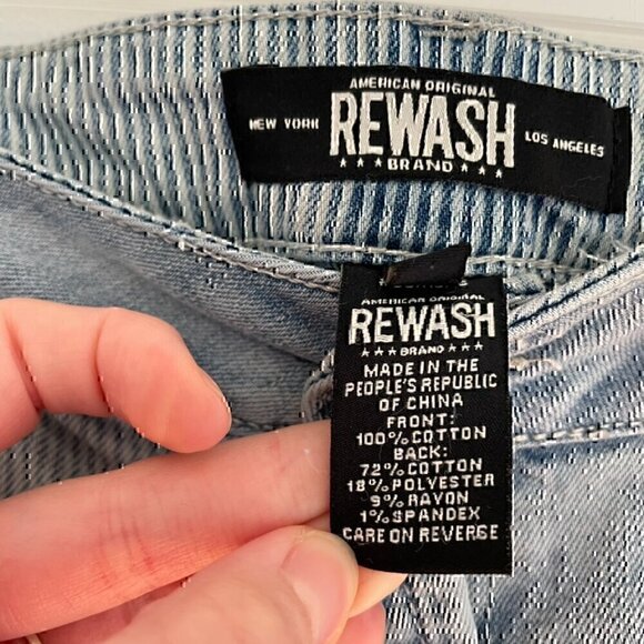 REWASH Light Wash Railroad Stripe Patchwork High Waisted Denim Jean Shorts 13 31 - Picture 6 of 12